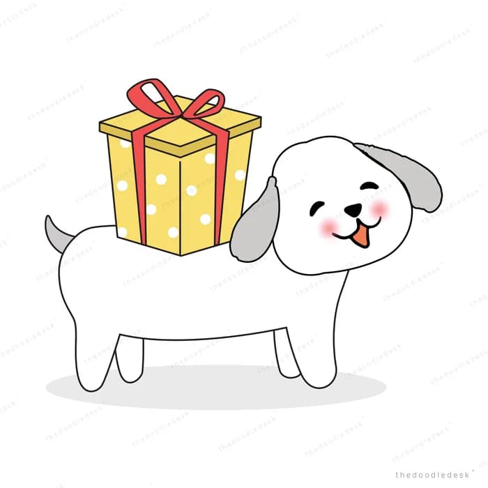 Dog carrying a wrapped gift on its back
