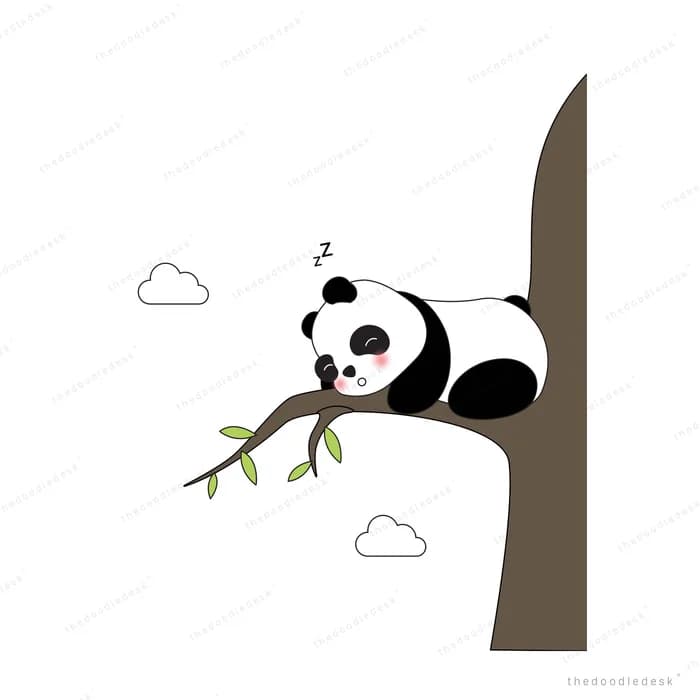 Panda draped over a tall tree trunk