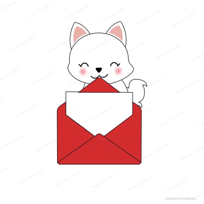 Cat holding a large open red envelope