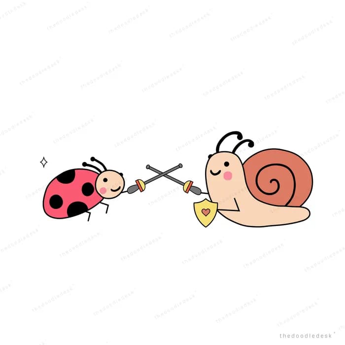 Ladybug and snail tugging a rope between them