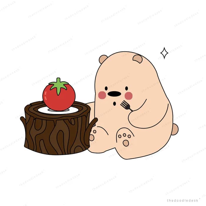 Two bears sharing a cake on a stump