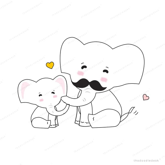Elephant family with a moustached adult and calves