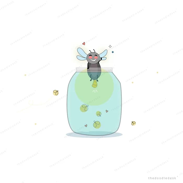 Insect inside a glass jar of glowing specks