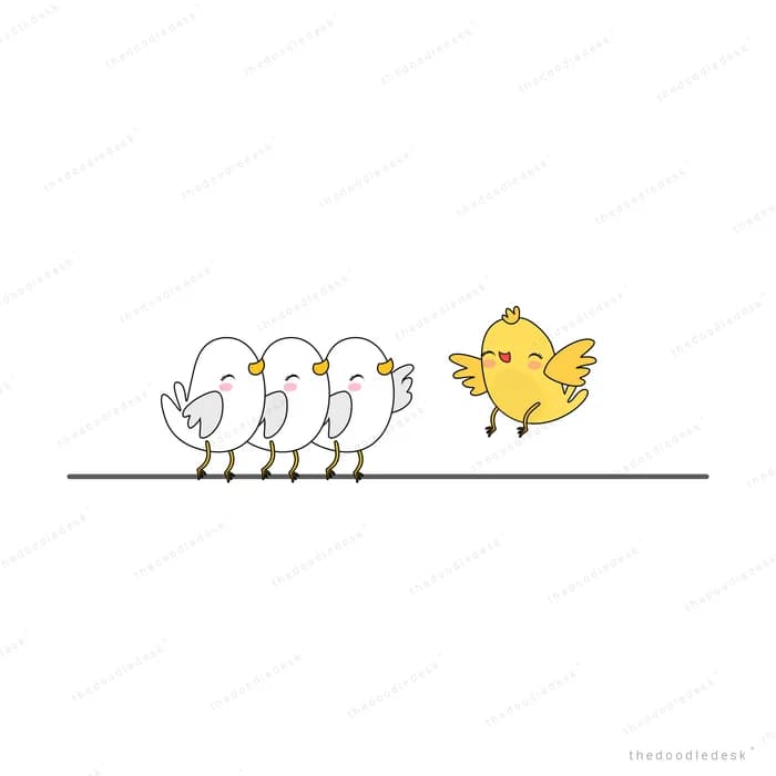 Row of chicks walking behind one another
