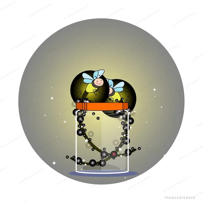 Insect above a glowing heart-shaped chain in an orb