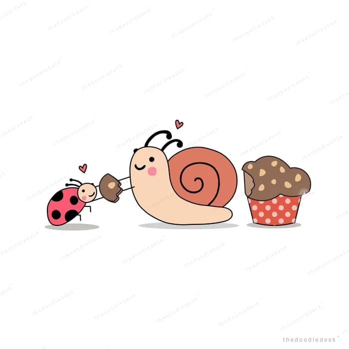 Snail and ladybug beside a cupcake