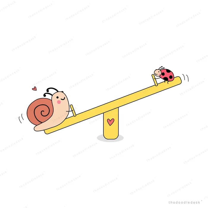 Snail and ladybug on a yellow seesaw