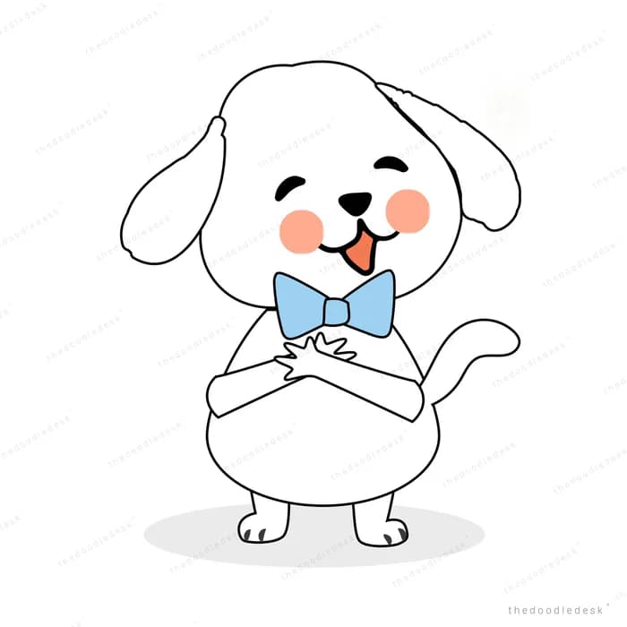 White dog in a bow tie sitting upright