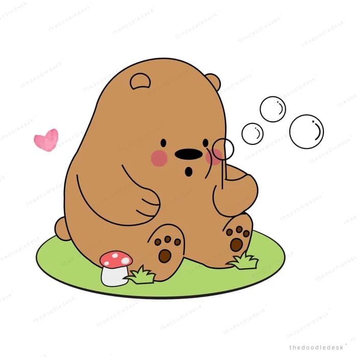 Large bear resting beside a small bear on grass