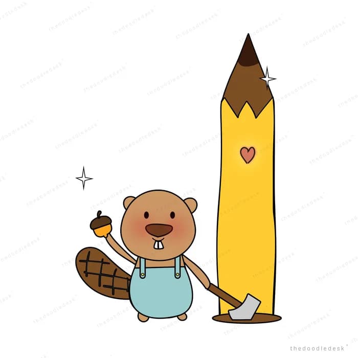 Beaver beside a giant sharpened pencil
