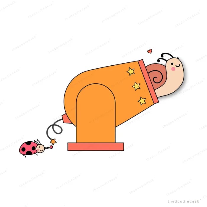 Mouse peering into a large orange megaphone