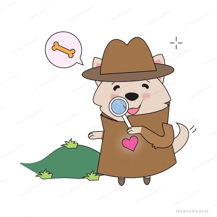 Dog in a detective coat and hat with a crocodile