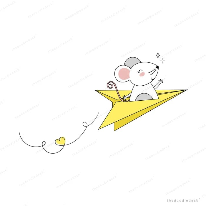 Mouse riding a yellow paper plane