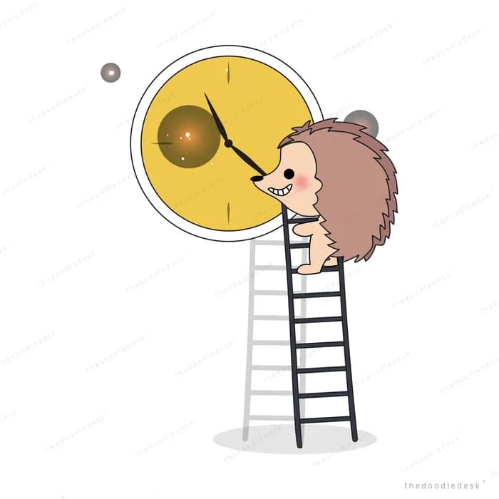 Hedgehog on a ladder reaching a glowing lamp