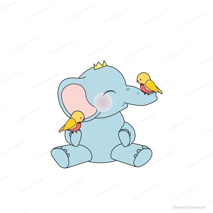 Elephant sitting with a small bird on its trunk