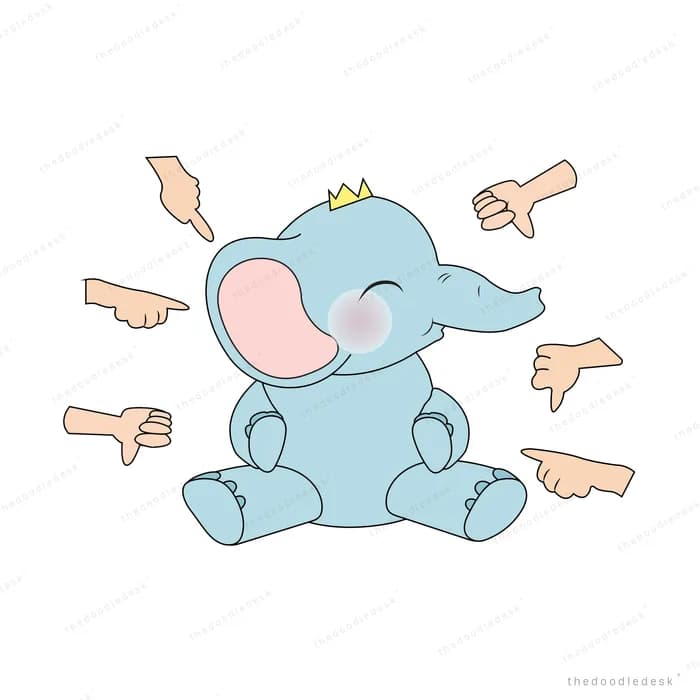 Elephant surrounded by many pointing hands