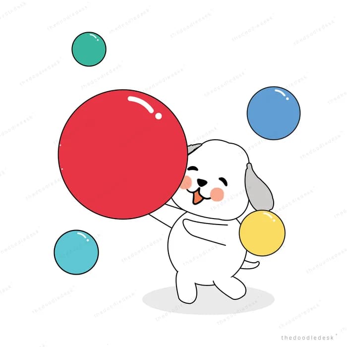 Dog playing among large coloured balls