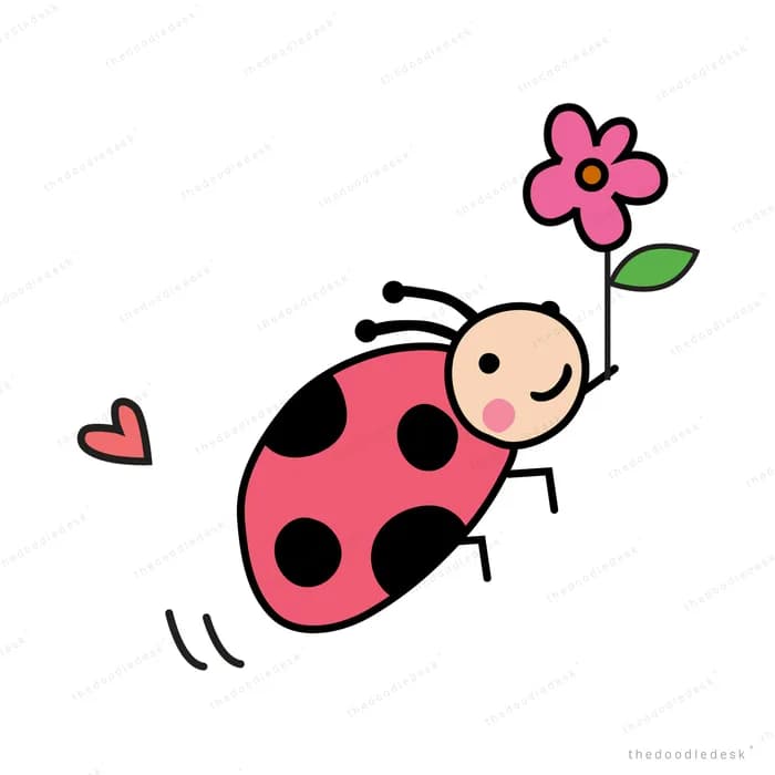 Single ladybug with tiny hearts