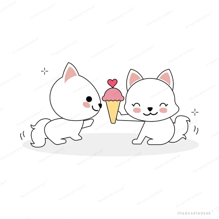 Two cats sharing an ice cream cone
