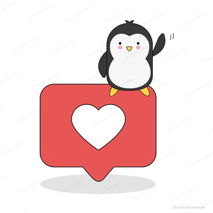 Penguin standing on a red heart like button