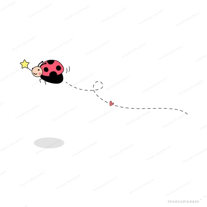 Ladybug flying with a dotted trail