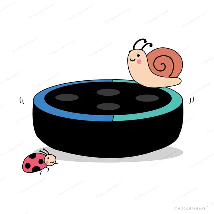Snail on a black smart speaker