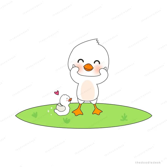White duck standing on a small green mound
