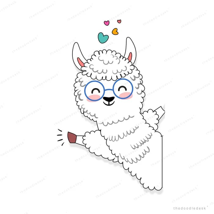Fluffy llama with hearts around it