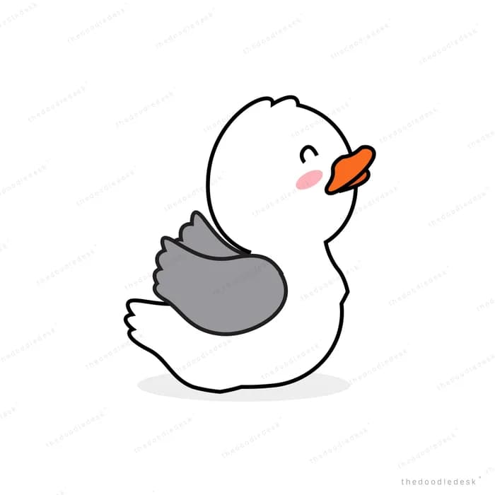 Small white duck standing alone