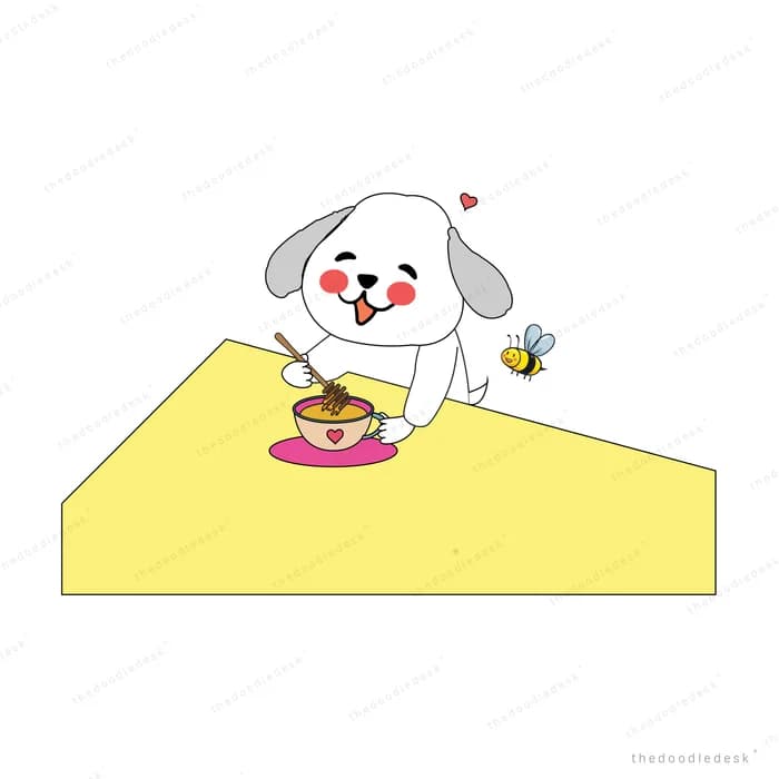 Dog on a yellow mat with a small bowl