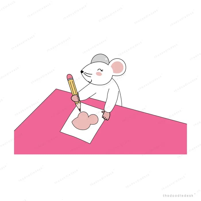Mouse writing on a large sheet of paper