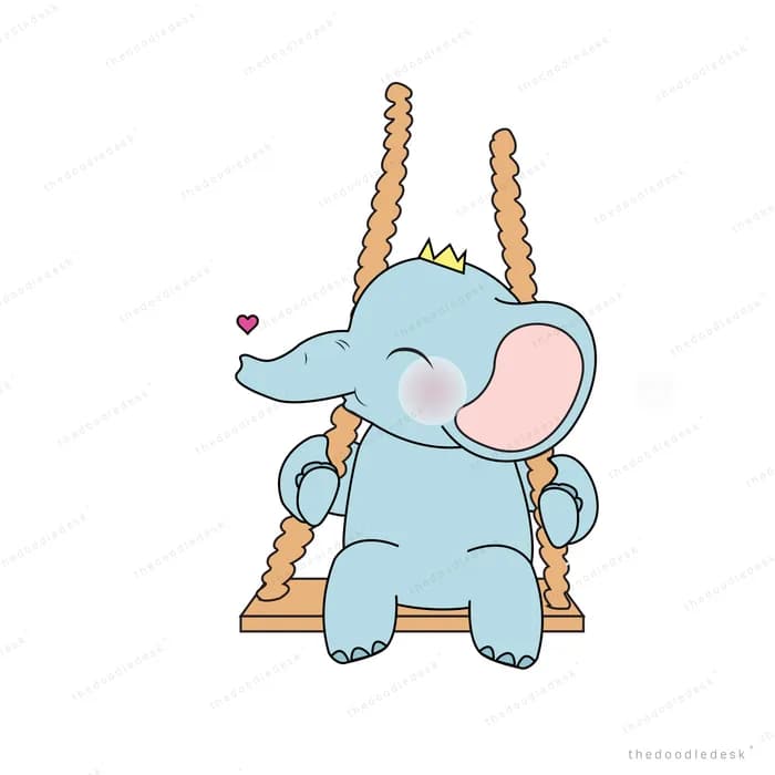 Elephant sitting on a rope swing with a heart