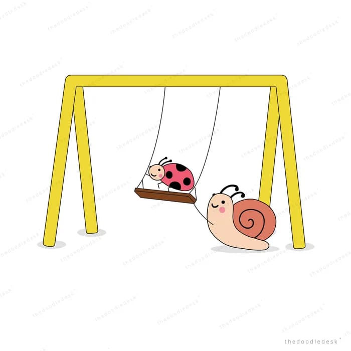 Snail and ladybug on a yellow swing set