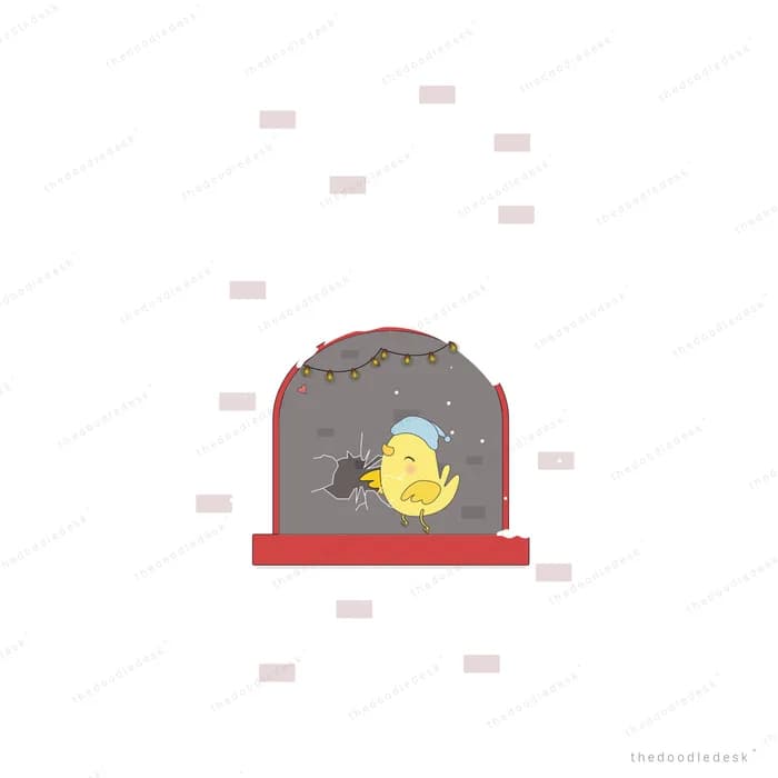Bird in a small wall alcove with falling petals