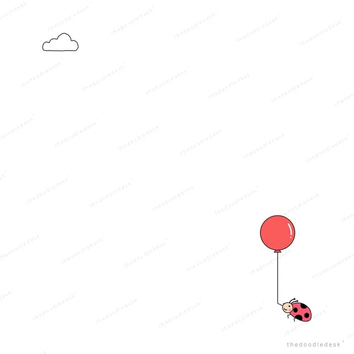 Ladybug carrying a red balloon upward