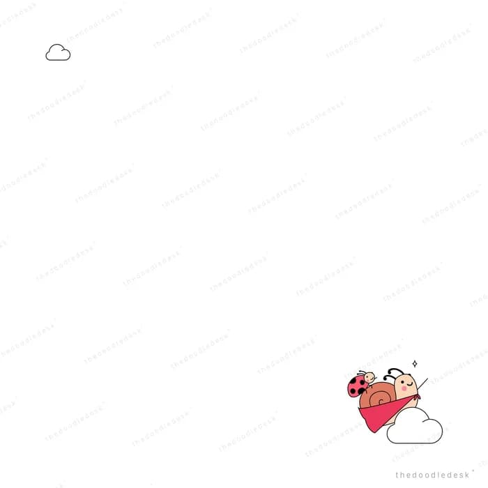 Ladybug on a red heart at the corner of a cloud