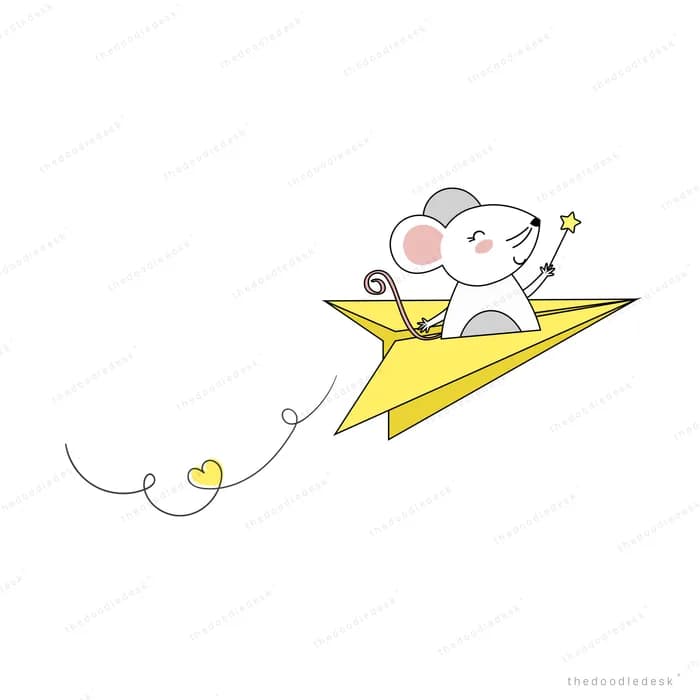 Mouse riding a yellow paper plane