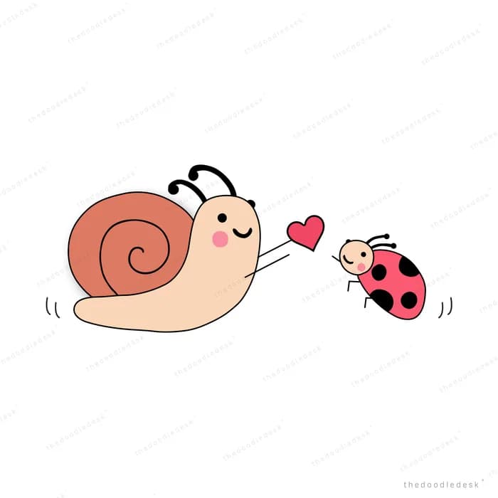 Snail beside a ladybug on plain ground