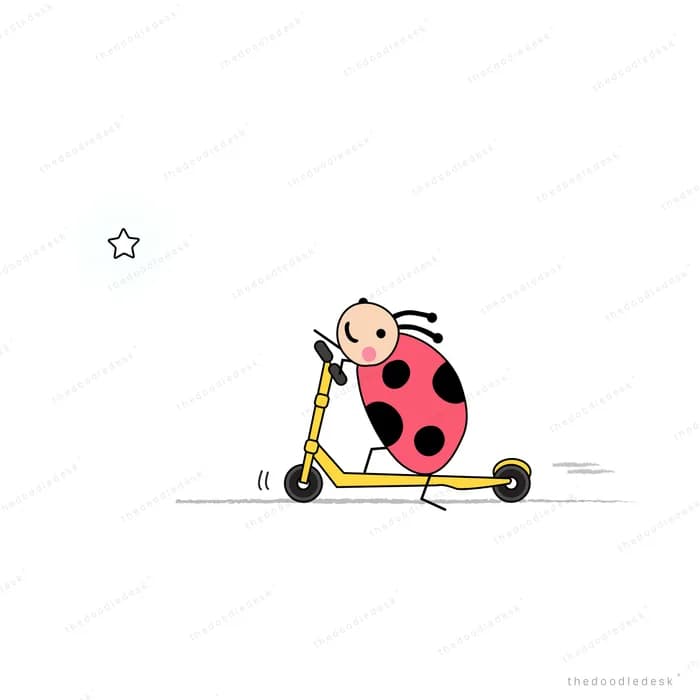 Ladybug riding a small scooter