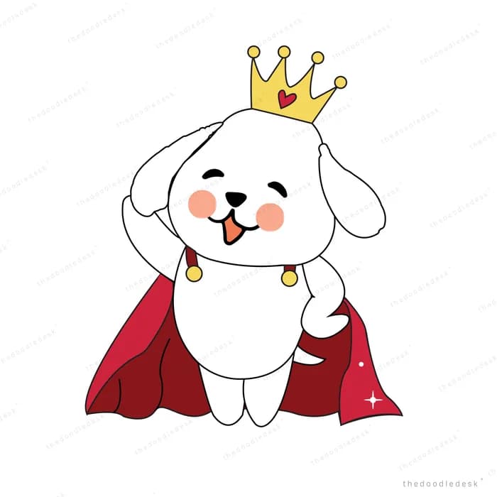 Dog in a crown and red cape