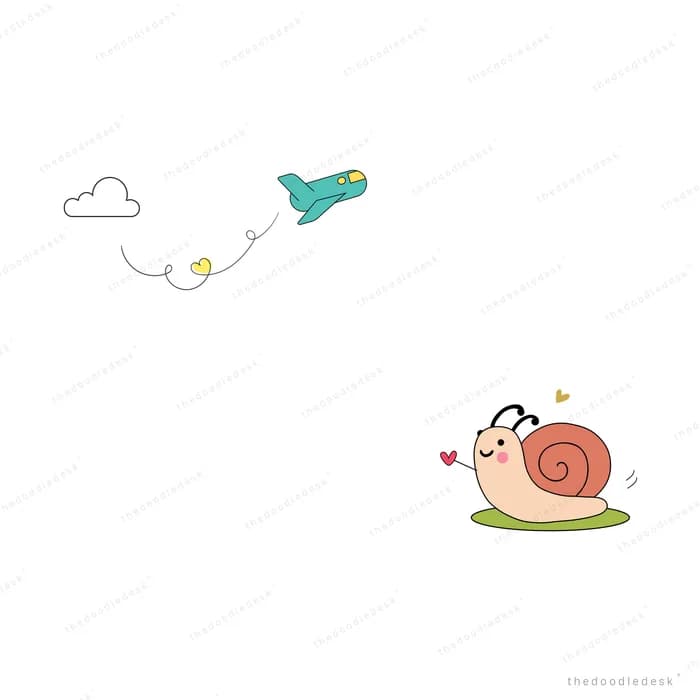 Snail watching a bird fly away among clouds