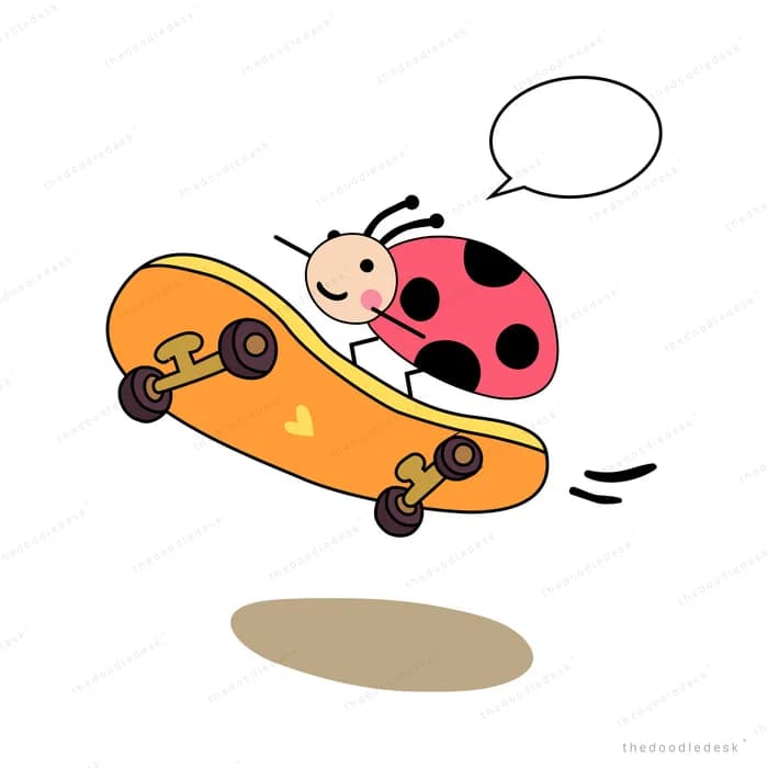 Ladybug flying low over a shadow