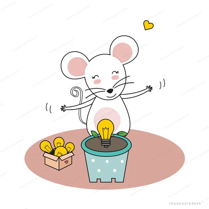 Mouse standing beside a basket and gift