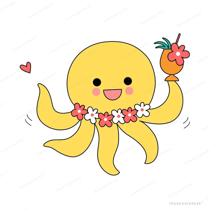 Yellow octopus holding a small flower