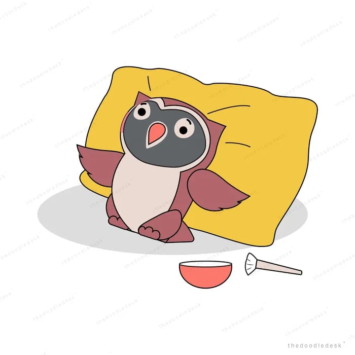 Penguin lying under a yellow blanket