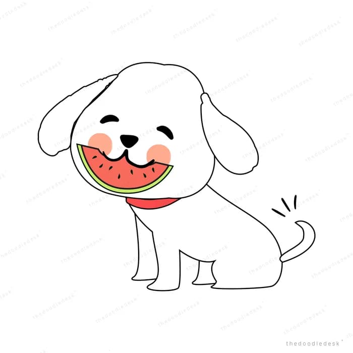Dog eating a slice of watermelon