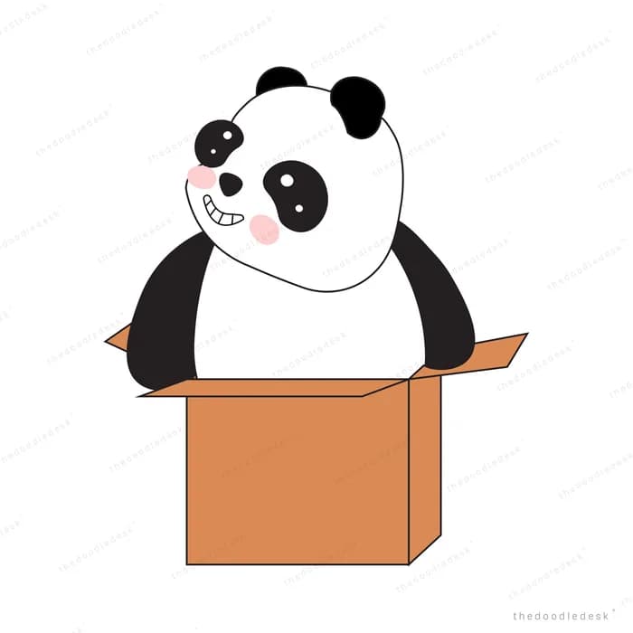 Panda sitting inside a cardboard box