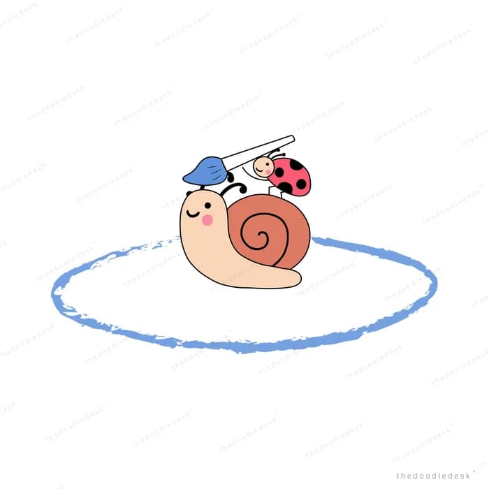Snail in a cap inside a chalk circle