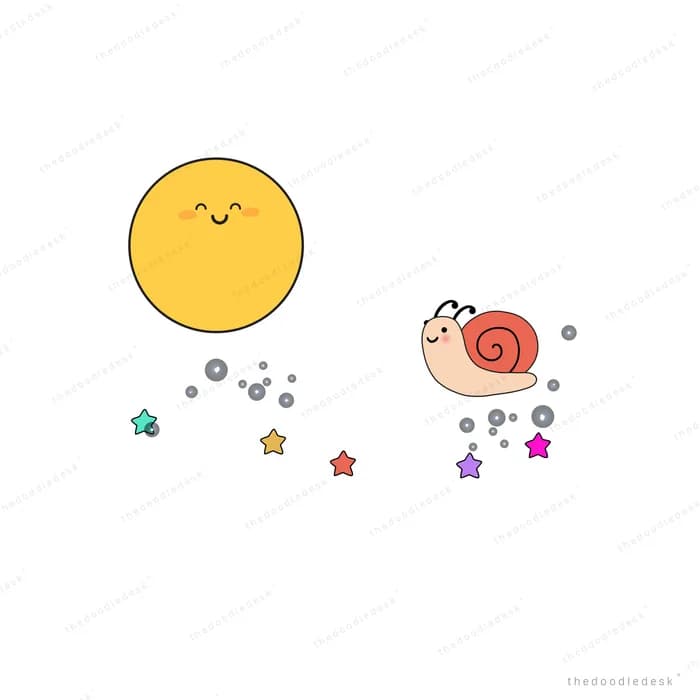 Snail among scattered stars under a small sun