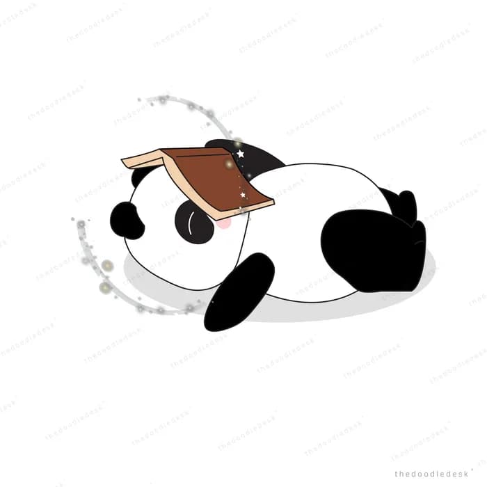 Panda lying down with a graduation cap and beads